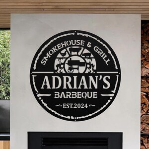 Personalized BBQ & Grill Sign - Custom Smokehouse Metal Wall Art - Gift for Dad or Outdoor Chef - Fathers Day Gift