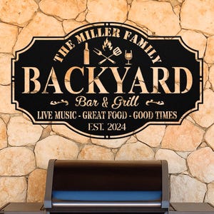 Personalized Backyard Pool Metal Sign - Custom Bar And Grill Sign Decor - Father&#39;s Day Gift - Outdoor Wall Art Decor - Pool Sign for Outdoor