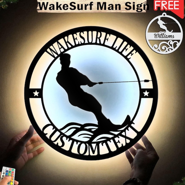 Custom Wakesurfer Led Name Sign, Personalized Wake Surfing Metal Wall Art, Neon Water Skiing Decor, Waterski Gift, Waterskiing Ornament
