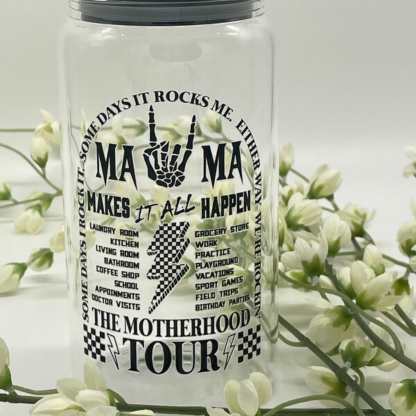 MAMA - Motherhood - Mom makes it all happen - Mother's Day Clear Glass Beer can cup -Ice coffee -Lattes - Ice Tea -Glass Tumblers-Glassware