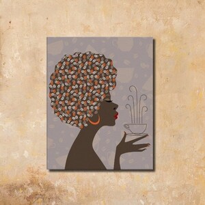 Canvas Art African American Woman Who Loves Coffee Canvas Print Picture