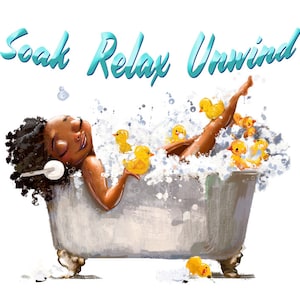 Leinwand - African American Woman Badezimmer Dekor - Soak Relax Unwind