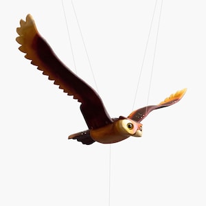 Wooden Flying Mobile Birds Owl Carving 5th Anniversary Gift Woodland Mobile Bebe Interactive Toy Owl bird Sculpture Owl Lover Gift Family