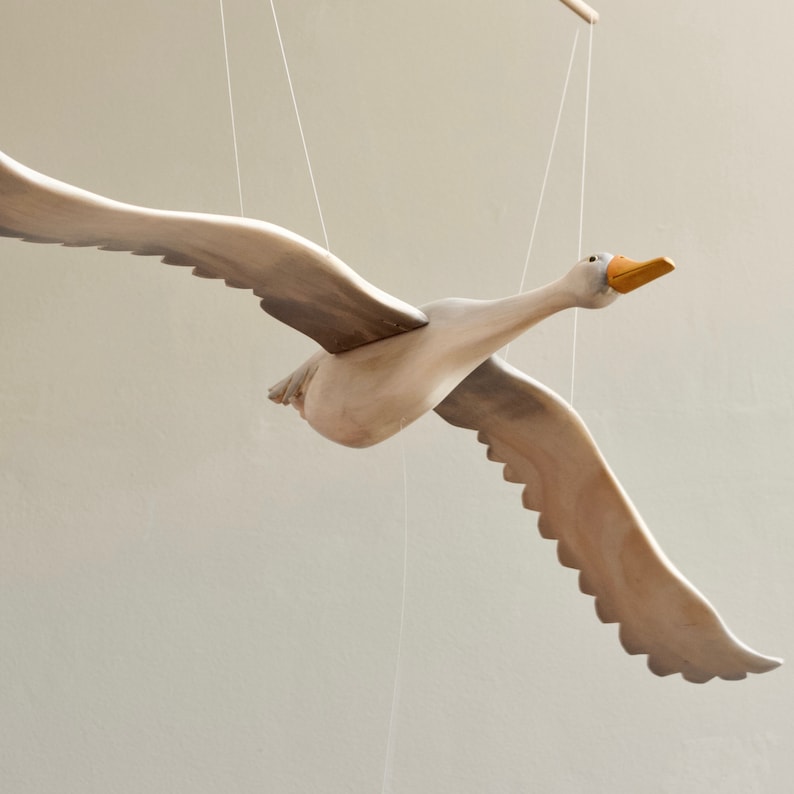 Wooden Flying Mobile Bird Pastel Goose Hanging Decor Etsy