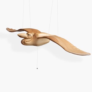 Wooden flying mobile bird | Pelican | Bird Lover Gift | Wood Carving | Interactive toy | Rustic Decor | Handmade wooden toy | Nursery Mobile