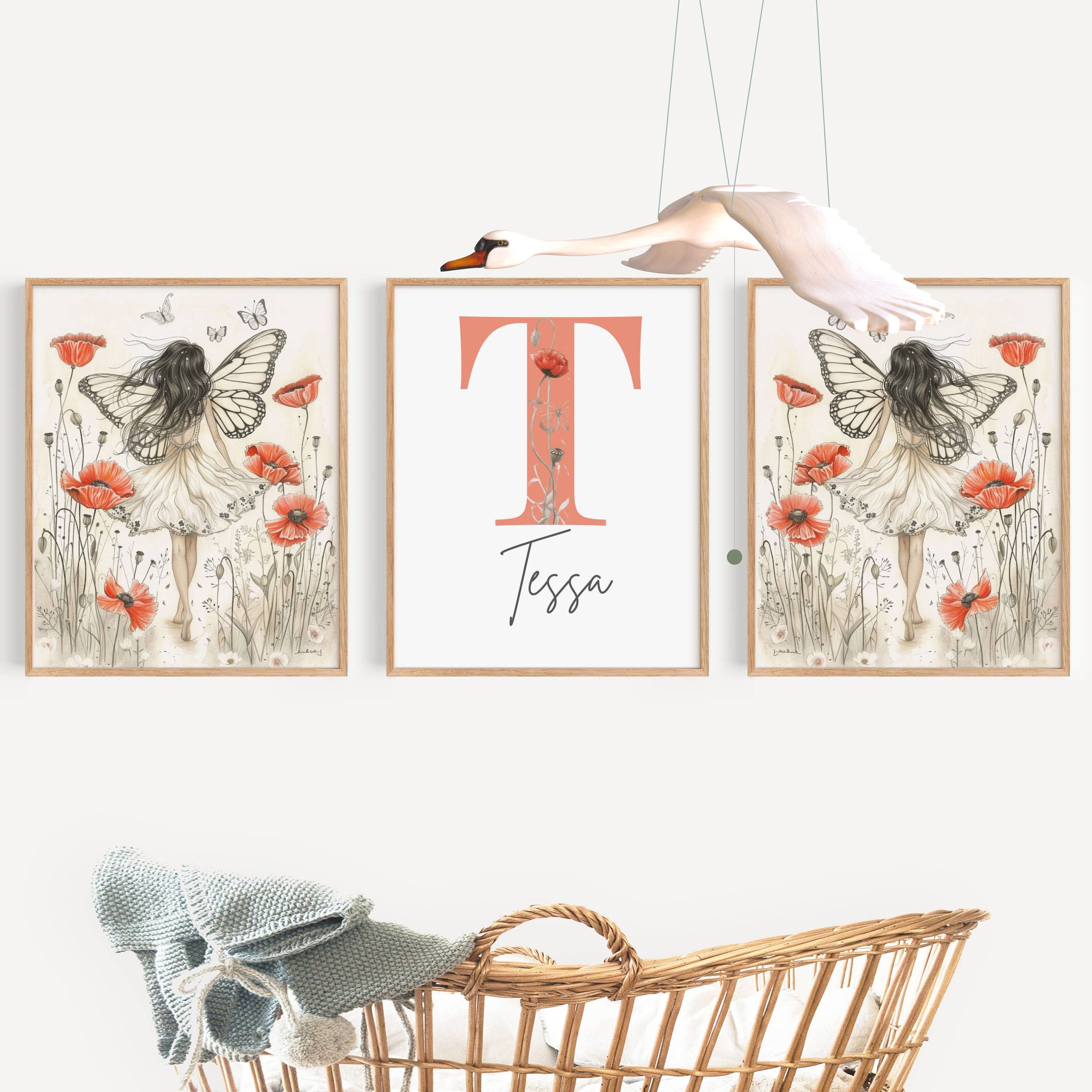 Birth Flower Nursery Prints Fairy Bedroom Decor Baby Shower Gift Baby Girls Nursery Decor Above Crib Name Sign Fairy Garden Prints Gift