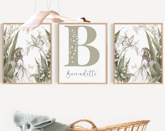 Birth Flower Nursery Prints Fairy Bedroom Decor Baby Shower Gift Baby Girls Nursery Decor Above Crib Name Sign Fairy Garden Prints Gift