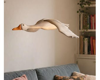 Móvil de ganso de madera / Decoración escandinava / Escultura cinética / Decoración neutra para el hogar / Móvil de pájaros tallado a mano / Decoración de cabaña / Decoración de casa de lago