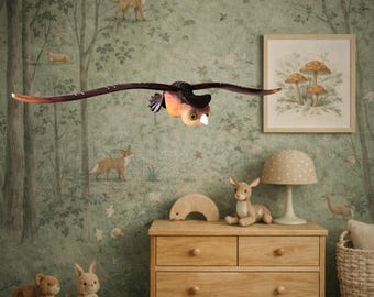 Móvil de cuna con temática de bosque, móvil de pájaros de madera, móvil de búho para bebé, decoración neutra para guardería, móvil de pájaros voladores para cuna, regalo para baby shower, guardería con temática de naturaleza.