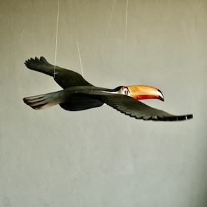 Beautifuly carved and painted Toucan Mobile bird in Flight.