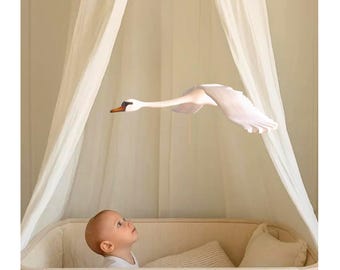 Swan Mobile Baby Gift Wooden Bird Mobile Heirloom Nursery Decor Handmade Flying Swan Crib Mobile Newborn Gift Neutral Baby Decor Mobile