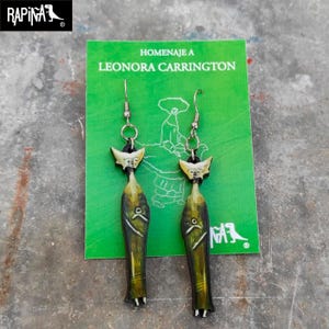 Leonora Carrington, pendientes, pintados a mano, surrealismo, joyería gótica, joyería wicca, pendientes góticos, esoterismo, Remedios Varo