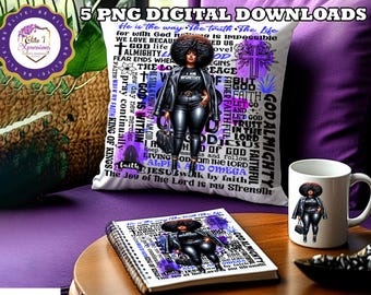Faith Over Fear Black Woman PNG Bundle | 5-Piece Sublimation Set for Pillow | Tumbler | Mug | Journal | Glass Can | Faith Digital Download