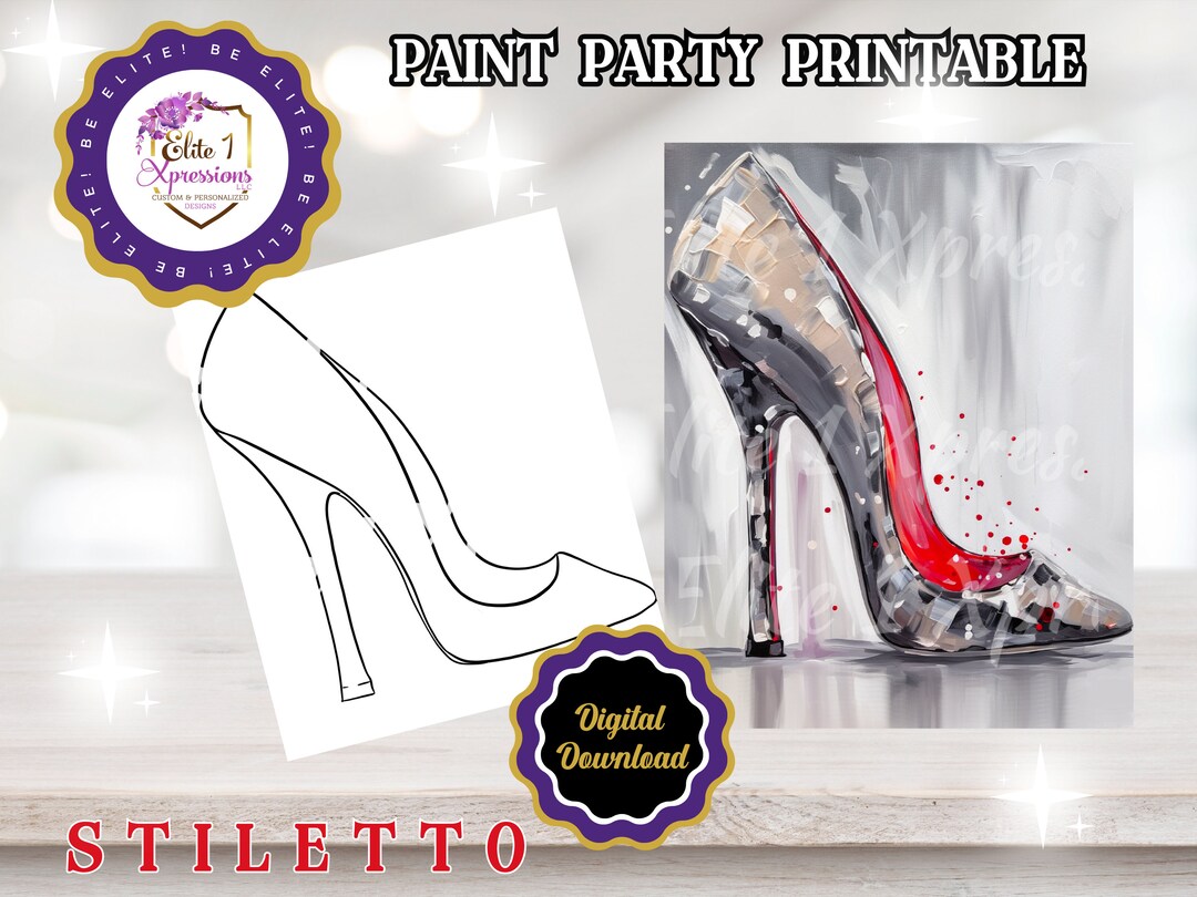 Paint Canvas Printable | Stiletto | Pre-drawn Outline | DIY Canvas ...
