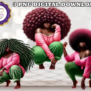 Sisterhood Afro Black Woman 3 Piece PNG Bundle | Sorority  Girl Clipart | 3 Digital Downloads | Afrocentric Sorority Art