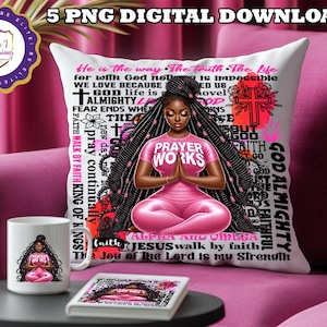 Prayer Works PNG Bundle | 5-Piece Sublimation Set for Pillow | Tumbler | Mug | Journal | Glass Can | Faith Digital Download