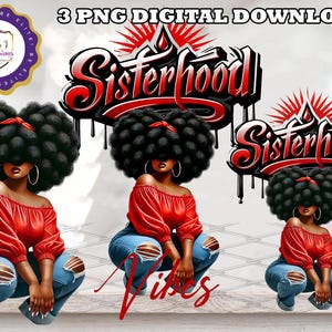 Sisterhood Afro Black Woman 3 Piece PNG Bundle | Sorority  Girl Clipart |