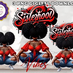 Sisterhood Afro Black Woman 3 Piece PNG Bundle | Sorority  Girl Clipart |