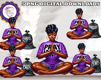 5 Prayer Works Black Women Clipart Bundle Planner Girls With Faith Png Blessed Girl Christian Clip Art Black Faith Girls God Love