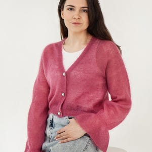 Hand Knitted Mohair Silk Cardigan  – Fuchsia Women’s Knitwear