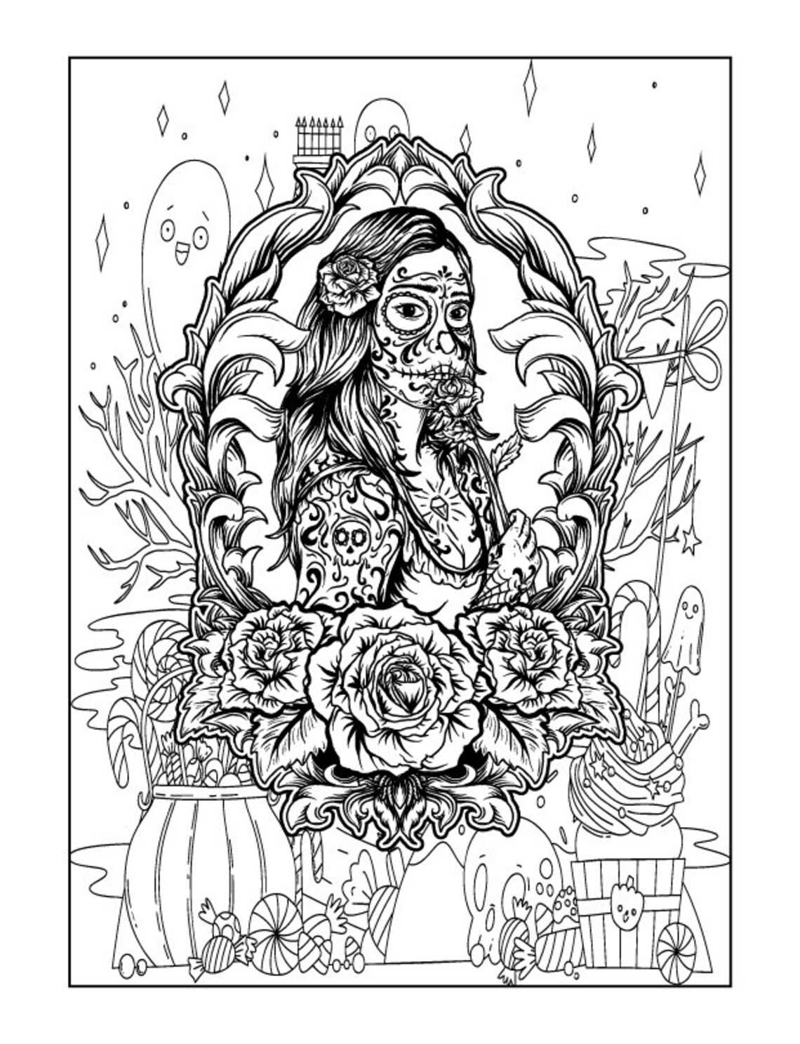 Halloween Coloring Pages for Adults - Etsy