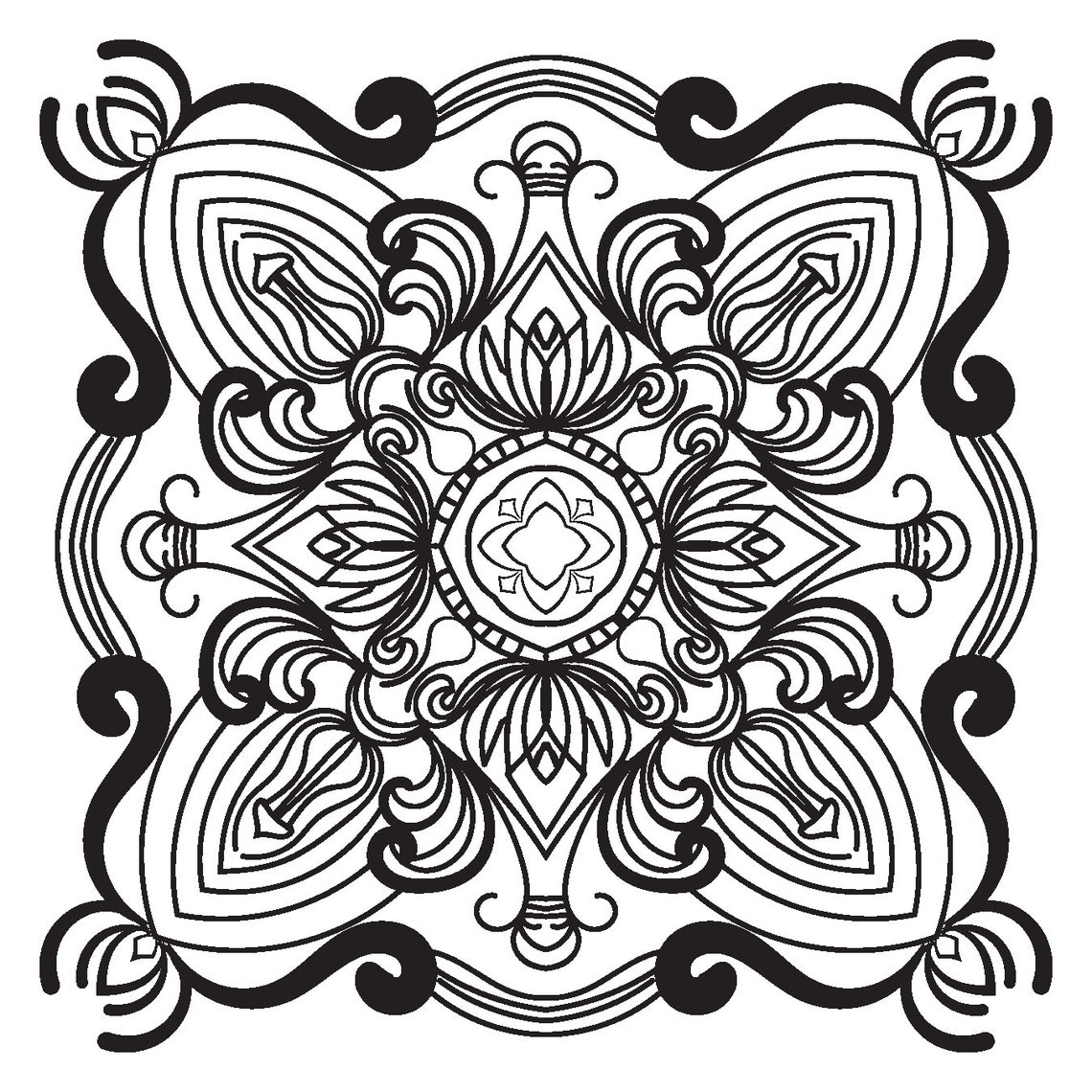 Printable Mandala Adult Coloring Pages | Floral Mandala Easy Coloring