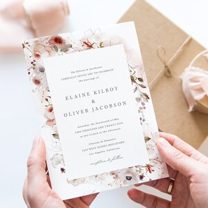 Watercolor Floral Wedding Invitation Template, Instant Edit and Download S012A image 4