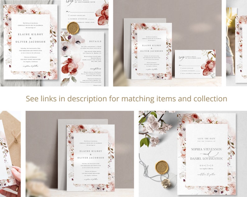 Watercolor Floral Wedding Invitation Template, Instant Edit and Download S012A image 9