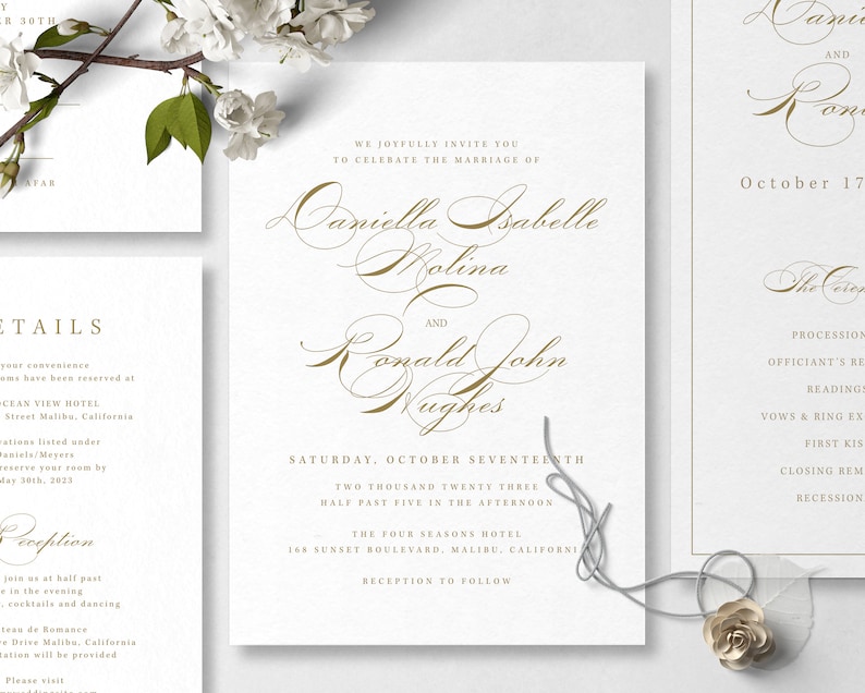 Calligraphy Wedding Invitation Suite Template For in Classic Style, Digital Download S006B image 3