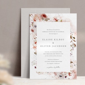 Watercolor Floral Wedding Invitation Template, Instant Edit and Download S012A image 3
