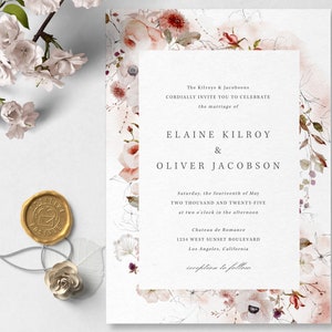 Watercolor Floral Wedding Invitation Template, Instant Edit and Download S012A image 8