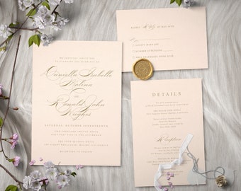 Script Wedding Invitation Template, 3 Piece Suite, Instant Edit and Download - S006A