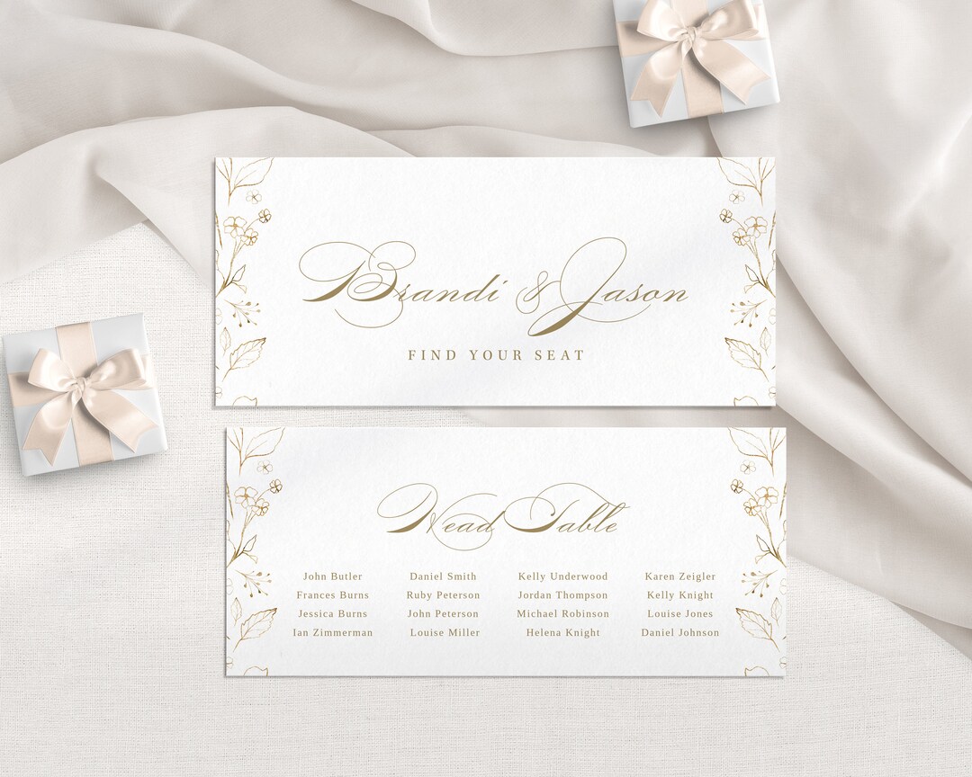 Head Table Seating Chart Template 4x9 Gold Rose Etsy