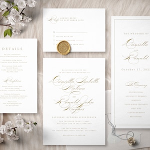 Calligraphy Wedding Invitation Suite Template For in Classic Style, Digital Download - S006B