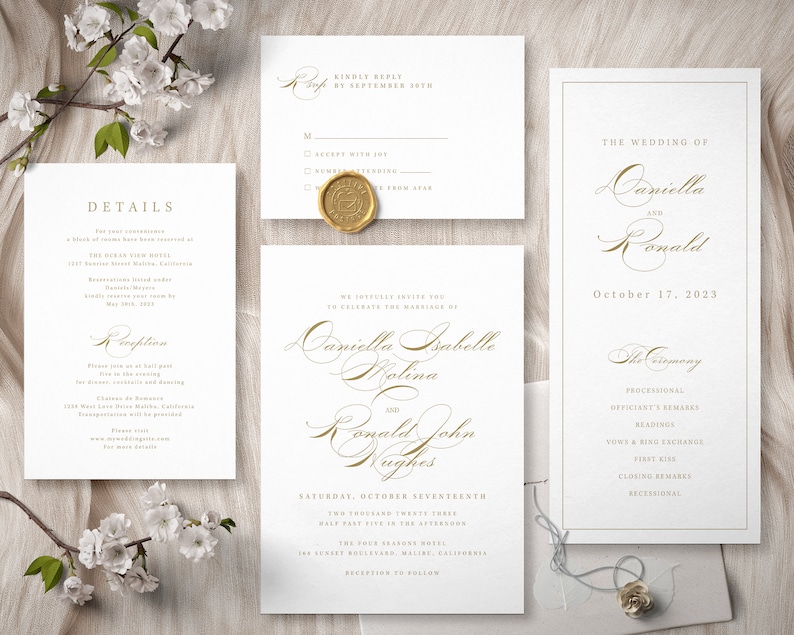 Calligraphy Wedding Invitation Suite Template For in Classic Style, Digital Download S006B image 1