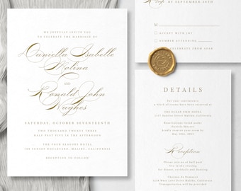 Calligraphy Wedding Invitation Suite Template For in Classic Style, Digital Download - S006B