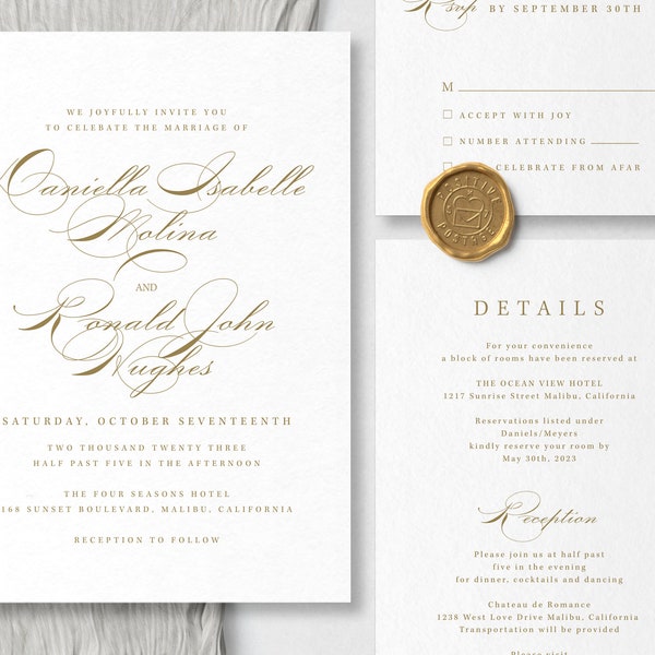 Calligraphy Wedding Invitation Suite Template For in Classic Style, Digital Download - S006B