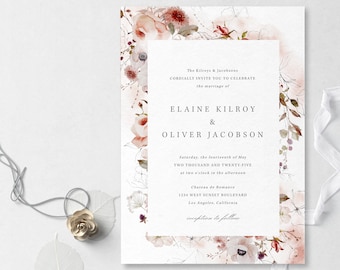 Watercolor Floral Wedding Invitation Template, Instant Edit and Download - S012A