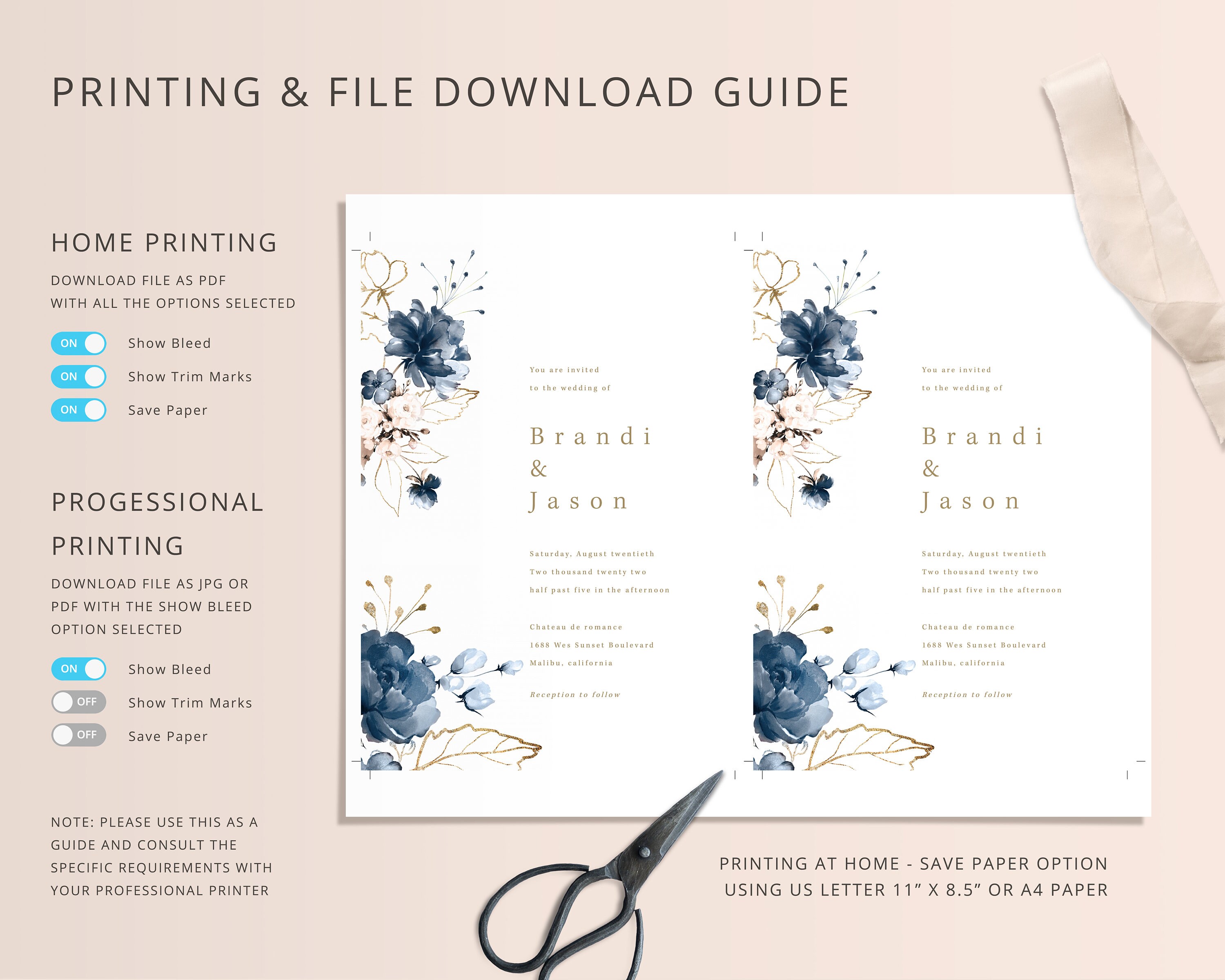 Wedding Invitation Template Blue Digital Download S001D - Etsy