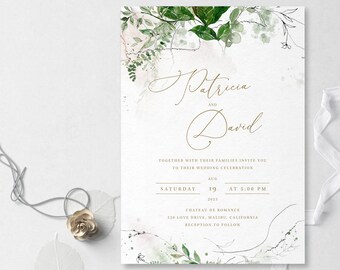 Greenery Wedding Invitation 5"x7", Instant Edit and Download - S003A