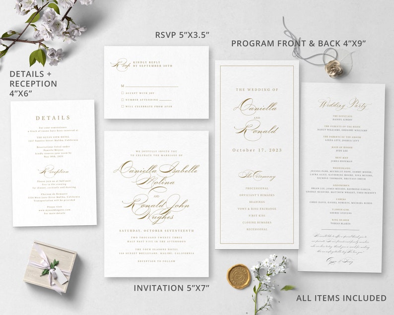 Calligraphy Wedding Invitation Suite Template For in Classic Style, Digital Download S006B image 4