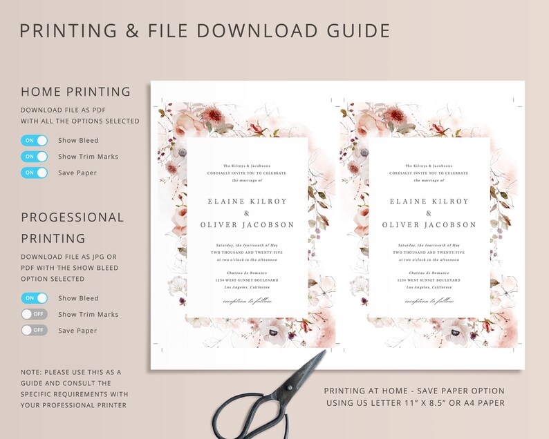 Watercolor Floral Wedding Invitation Template, Instant Edit and Download S012A image 7