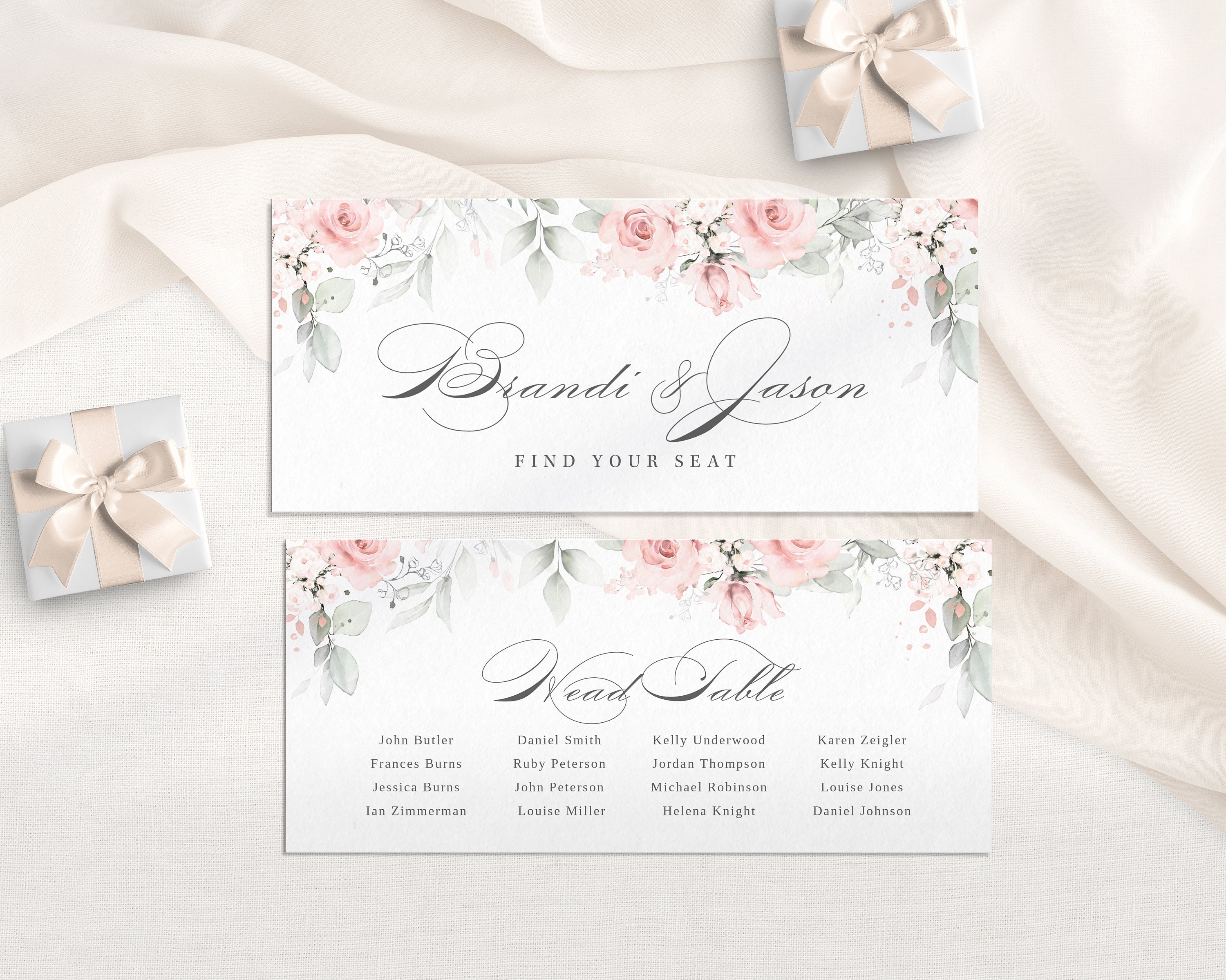 Head Table Seating Chart Template 4x9 Pink Peony Etsy