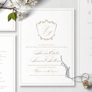 Monogram Wedding Invitation Suite Template With Classic Calligraphy,  Instant Edit and Download - S007A
