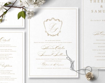Monogram Wedding Invitation Suite Template With Classic Calligraphy,  Instant Edit and Download - S007A