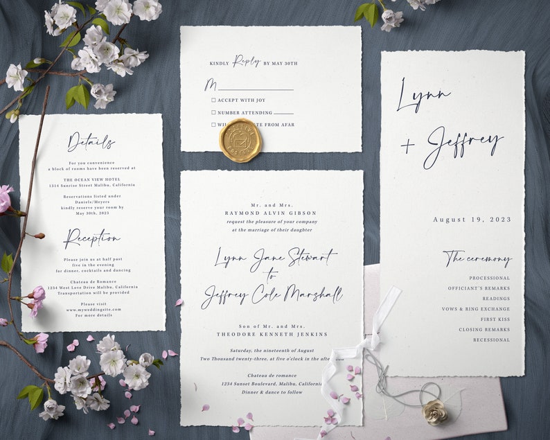 Script Wedding Invitation Suite Template, Instant Edit and Download S005B image 1