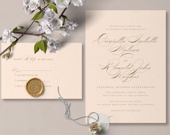 Calligraphy Wedding Invitation Template, Instant Edit and Download - S006A