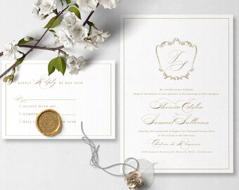 Monogram Wedding Invitation Template, RSVP Included, Digital Download - S007A