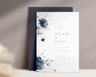 Wedding Invitation Template Blue, Digital Download - S001D