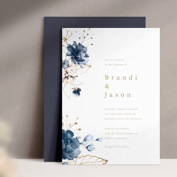 Wedding Invitation Template Blue, Digital Download - S001D